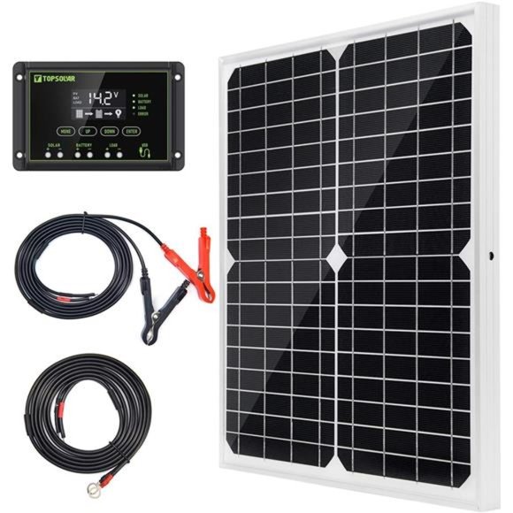 Solar Panel Kit 20W 12V Monocrystalline with 10A Solar Charge Controller - Picture 1 of 7
